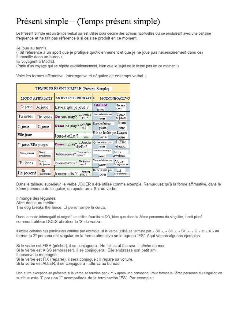 Guide du Présent Simple en Anglais | PDF | Aspect accompli/inaccompli ...