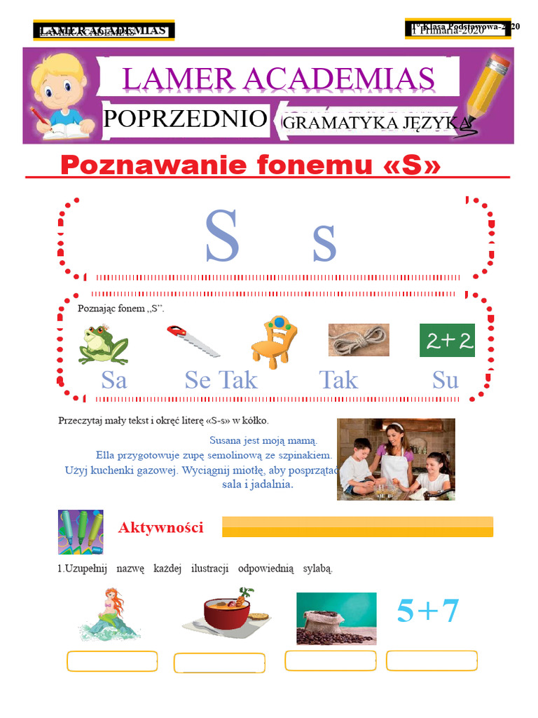 2 Litera S Dla Pierwszej Klasy Szkoły Podstawowej | PDF