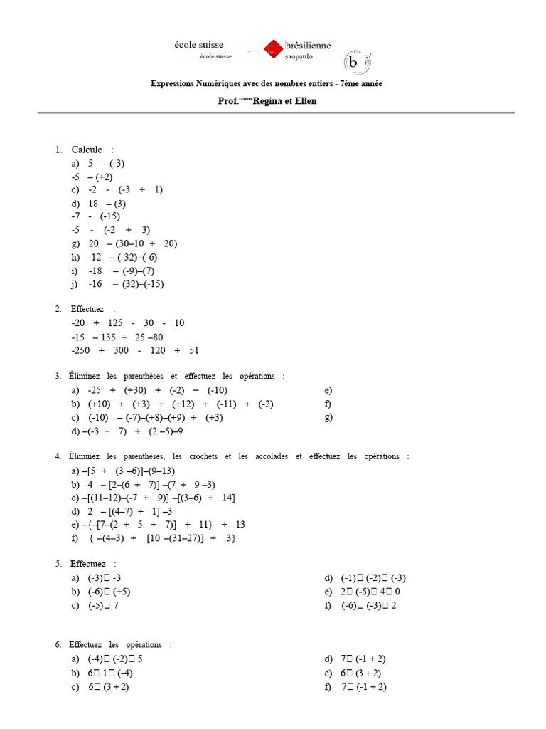 Expressions Numériques pour 7ème Année | PDF | Théorie des nombres | Échecs