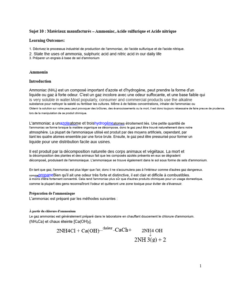 Production et usages de l'ammoniac | PDF | Acide nitrique | Ammoniac