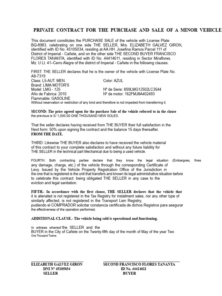 MINOR VEHICLE CONTRACT.docx | PDF