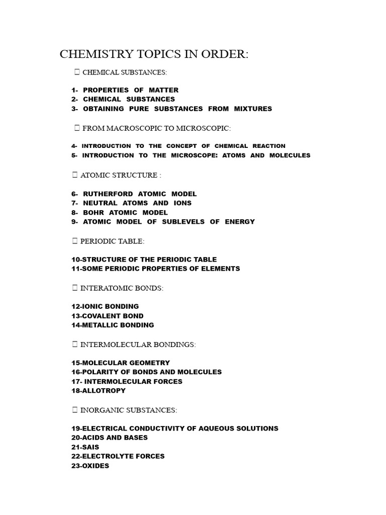 Comprehensive Chemistry Topics Guide | PDF