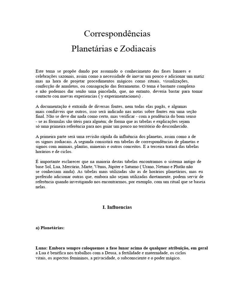 Correspondências Planetárias e Zodiacais | PDF | Signo do zodíaco ...