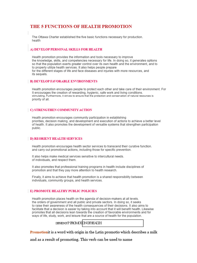 5 Key Functions of Health Promotion | PDF | Health Promotion | Well Being