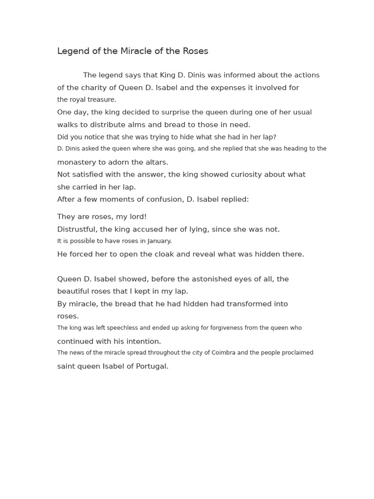 Miracle of the Roses: Queen Isabel's Charity | PDF