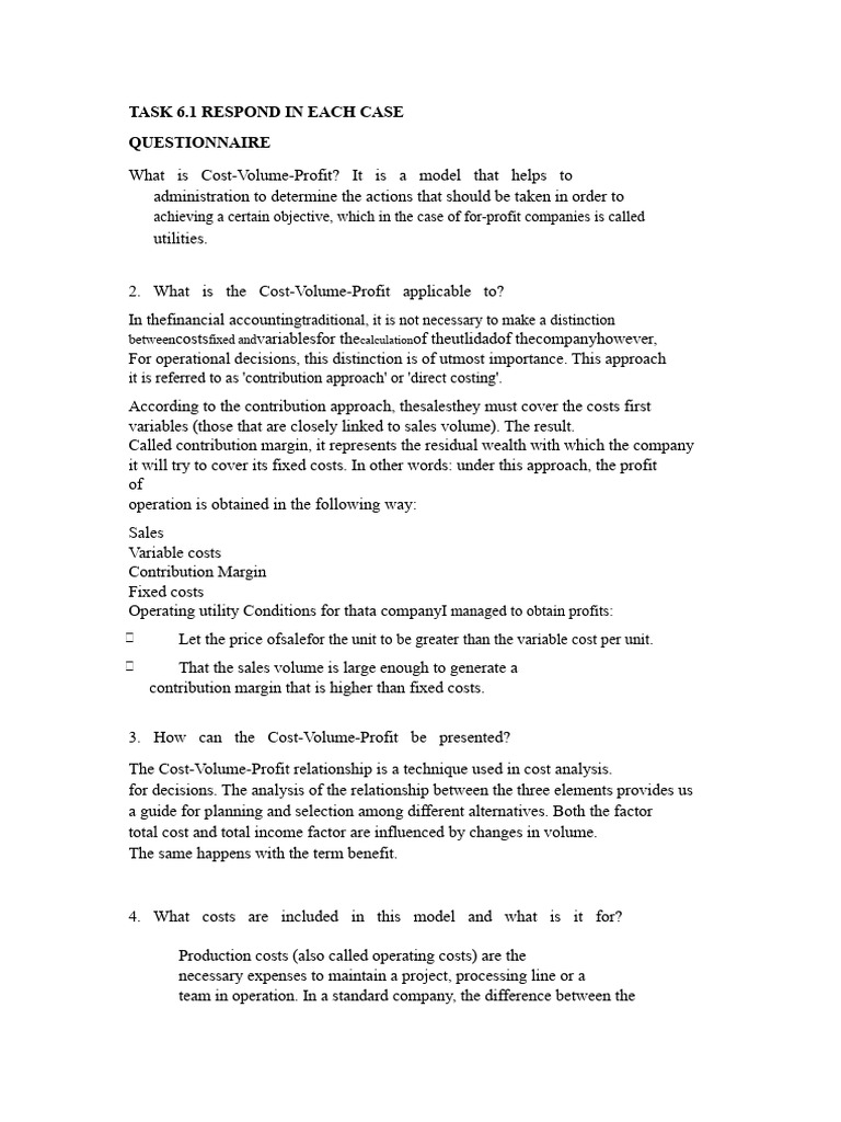 Cost-Volume-Profit Questionnaire (Auto-saved).docx | PDF | Leverage ...