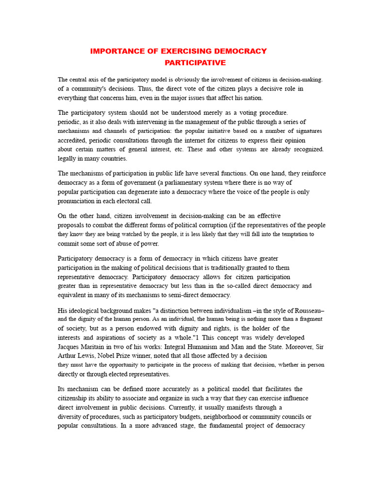 Importance of The Exercise of Participatory Democracy | PDF | Democracy ...