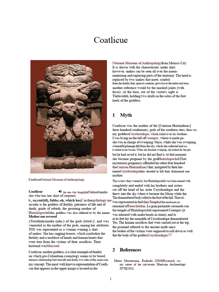 Coatlicue: Aztec Goddess of Duality | PDF | Aztec