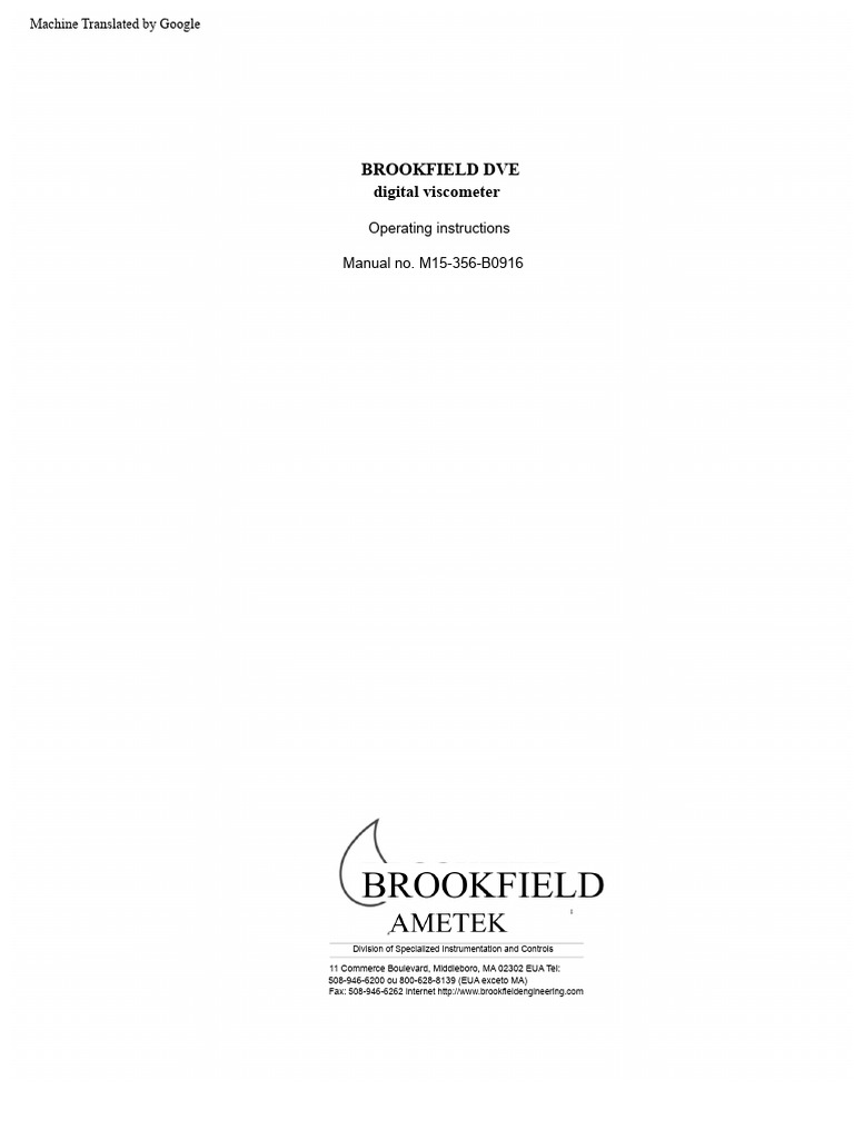 Brookfield DVE Viscometer Manual | PDF | Electrical Connector | Viscosity