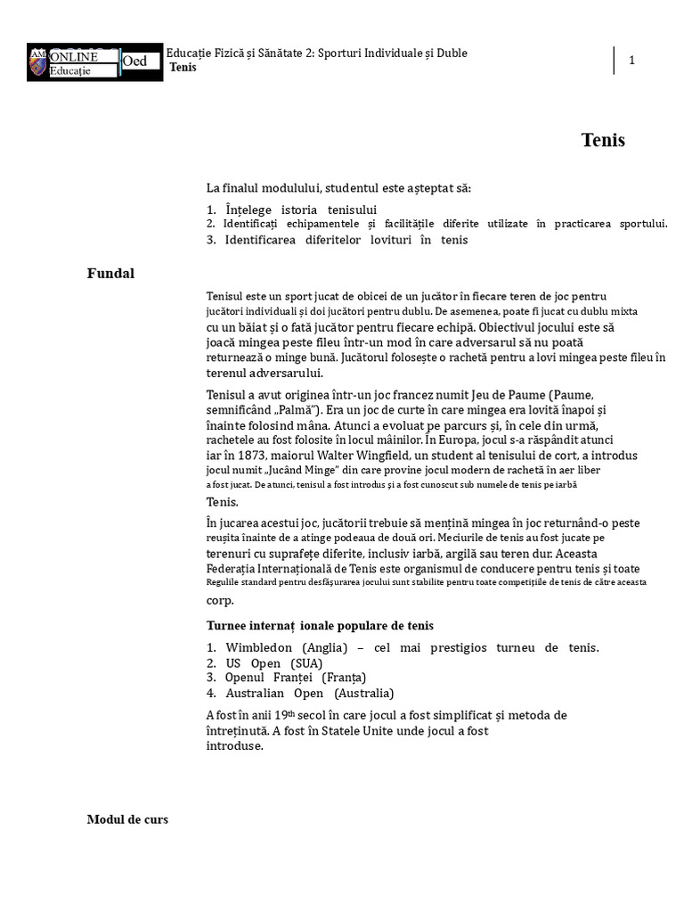 Modulul 5 Tenis de Câmp | PDF