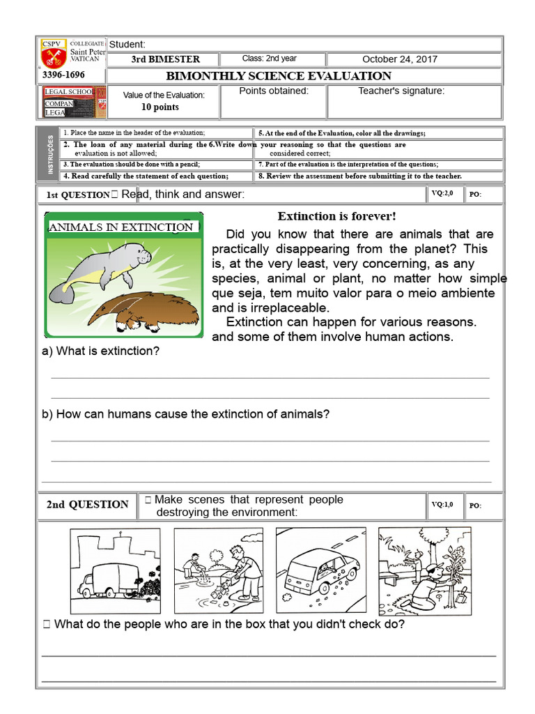 Bimonthly Science Evaluation for 2nd Year | PDF | Extinction | Wildlife