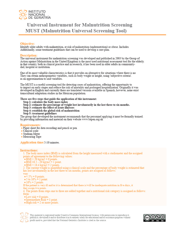 Malnutrition Screening Tool for Seniors | PDF | Malnutrition | Body ...