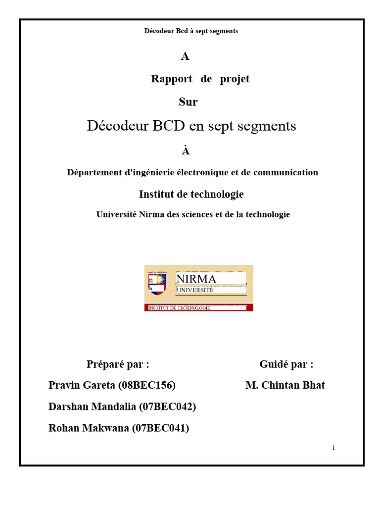 Décodeur BCD pour affichage 7 segments | PDF | Décimal codé binaire ...