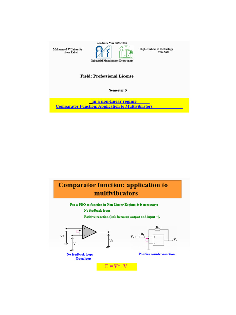 Comparator Functions in Multivibrators | PDF | Electrical Circuits ...