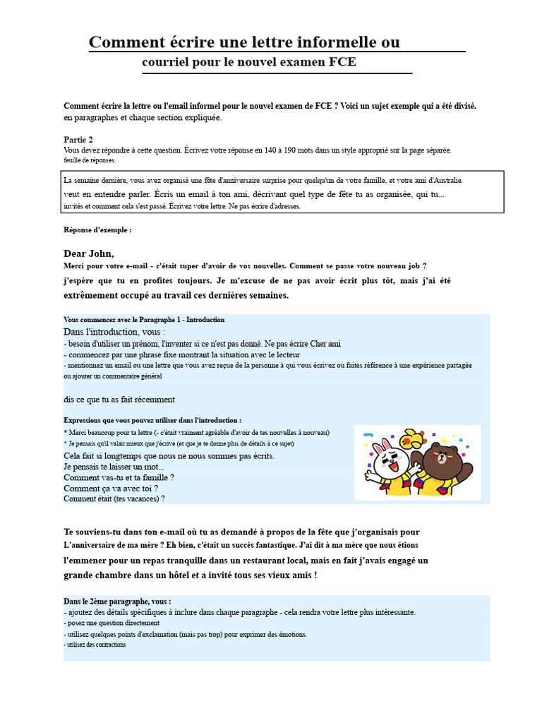Écrire un email informel pour le FCE | PDF