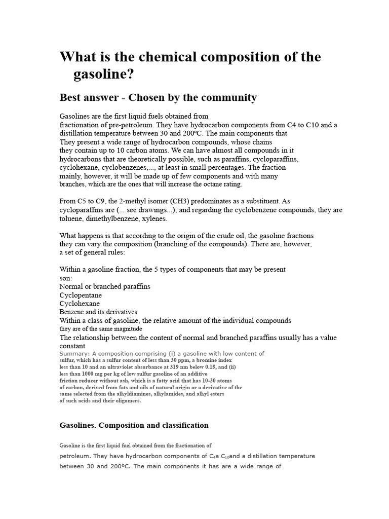 Gasoline Chemical Composition Explained | PDF | Gasoline | Fuel Oil