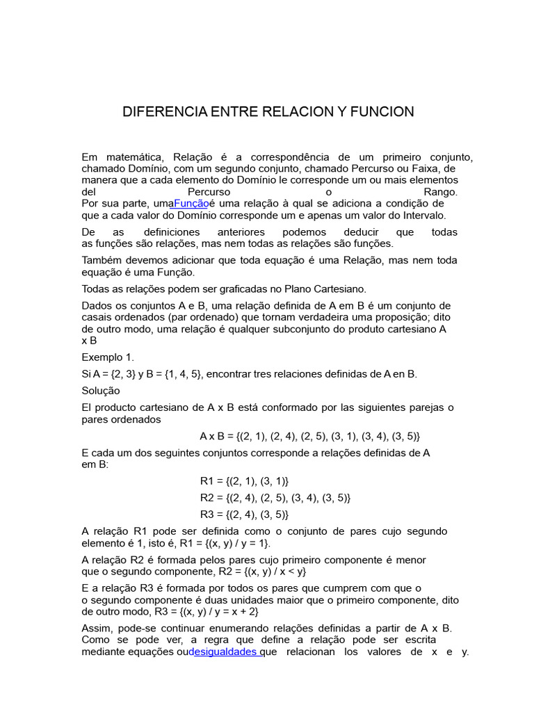 Diferença entre Relação e Função Matemática | PDF | Função (Matemática ...