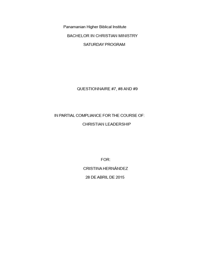 Questionnaire # 7, 8 and 9 Leadership | PDF | Integrity | Faith