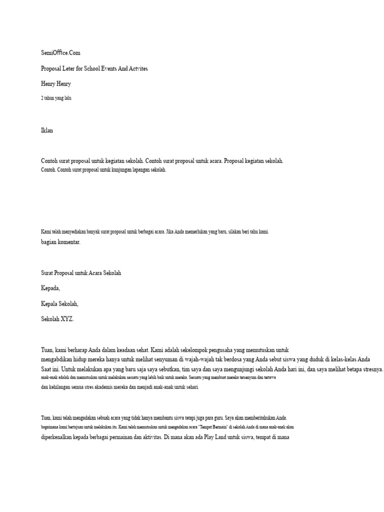 Contoh Surat Proposal Kegiatan Sekolah | PDF