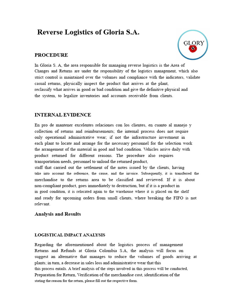 Reverse Logistics Process at Gloria S.A. | PDF | Logistics | Milk