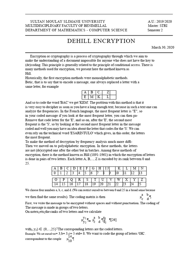 Hill cipher | PDF | Encryption | Cipher