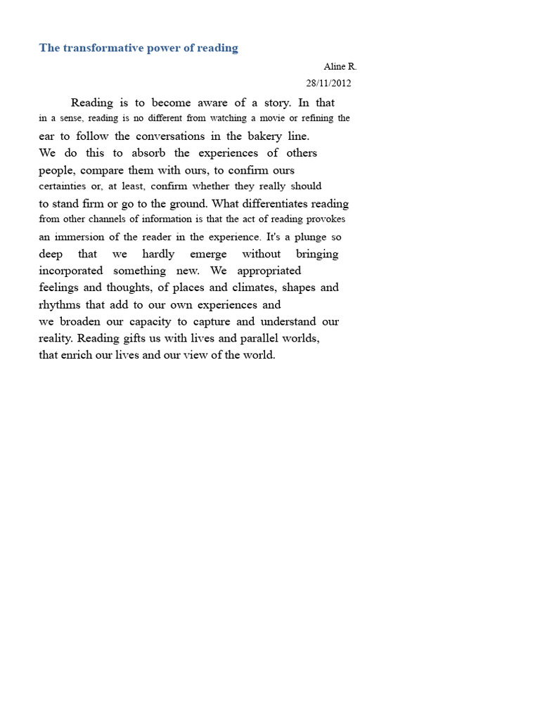 The Transformative Power of Reading | PDF