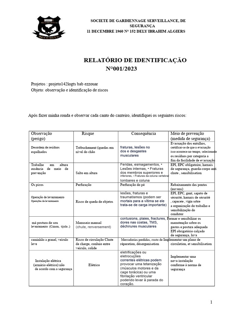 Identificação de Riscos em Canteiro de Obras | PDF