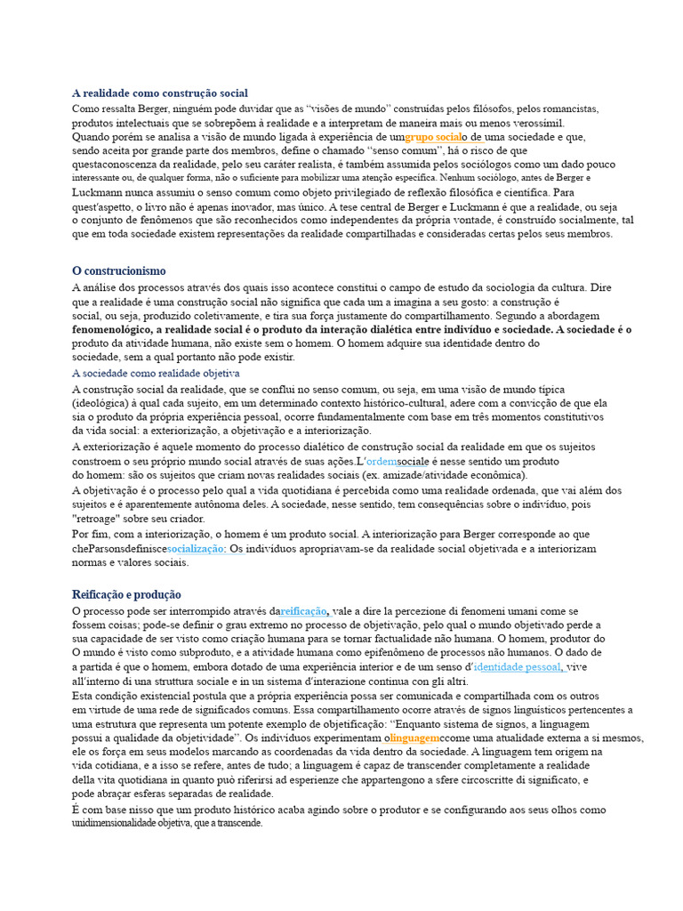 Construção Social da Realidade e Senso Comum | PDF | Sociologia | Realidade