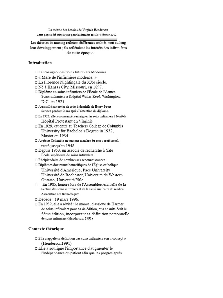 Théorie des besoins de Virginia Henderson | PDF | Allaitement | Soins ...