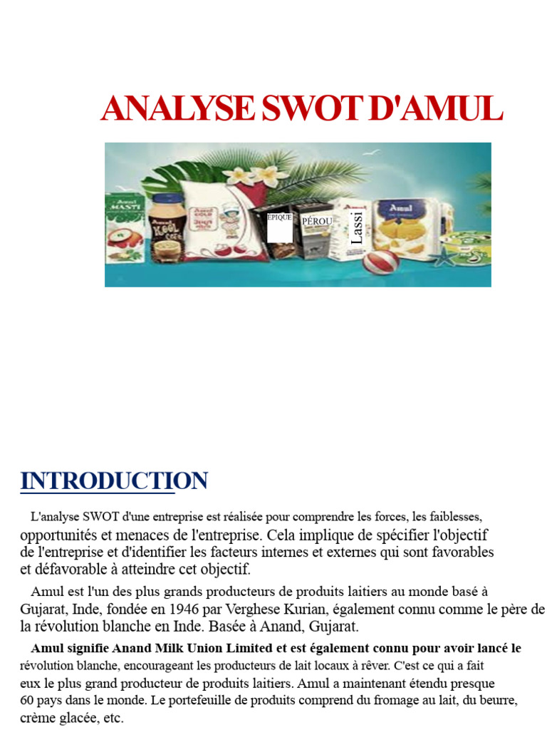 Analyse SWOT d'Amul : Forces et Faiblesses | PDF | Marque | Analyse SWOT