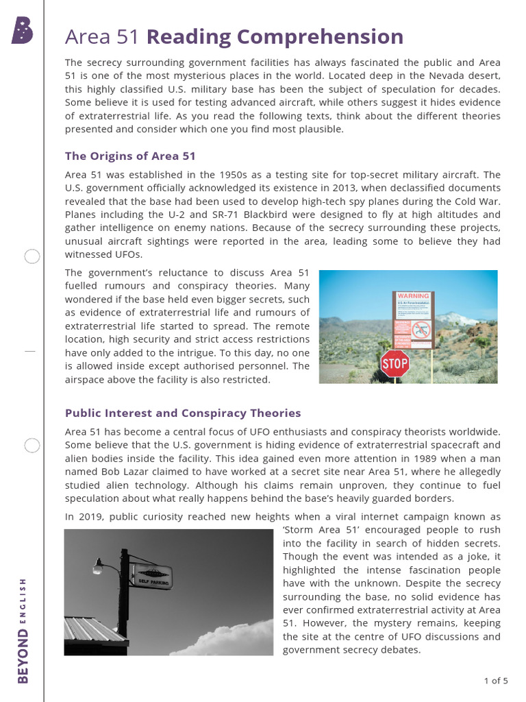 Area 51 Reading Comprehension | PDF | Unidentified Flying Object
