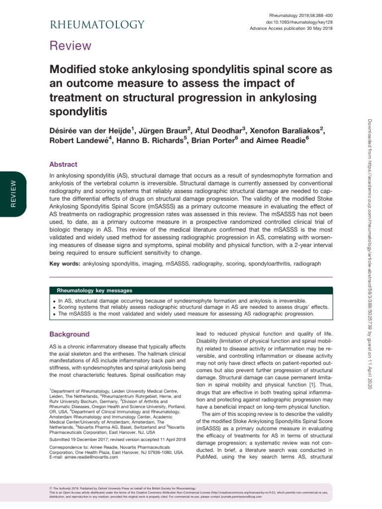 mSASSS in Ankylosing Spondylitis Treatment | PDF | Vertebra | Medical ...