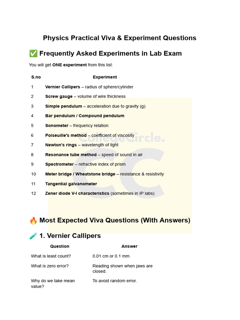 Physics Lab Exam: Key Experiments & Questions | PDF | Pendulum ...