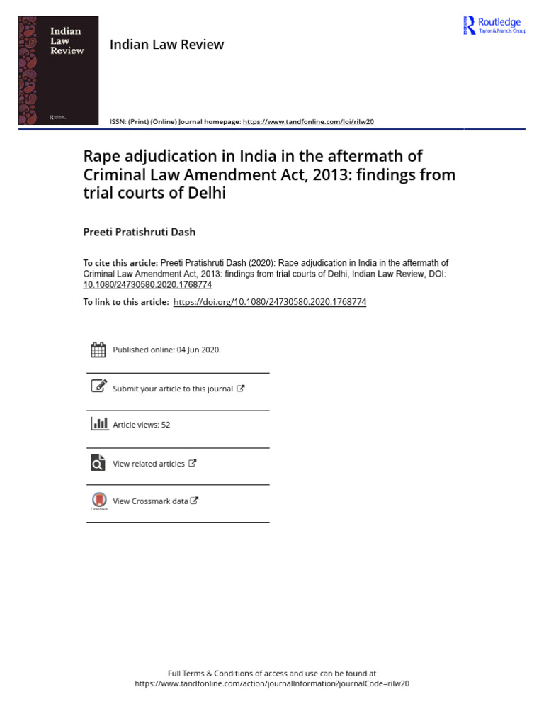 Rape Adjudication in India in the Aftermath of CLA 2013 | PDF | Rape ...