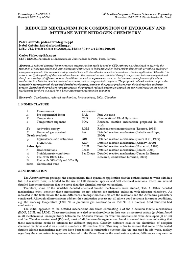 Mechanism - Reduzido ENCIT2012-104 | PDF | Combustion | N Ox