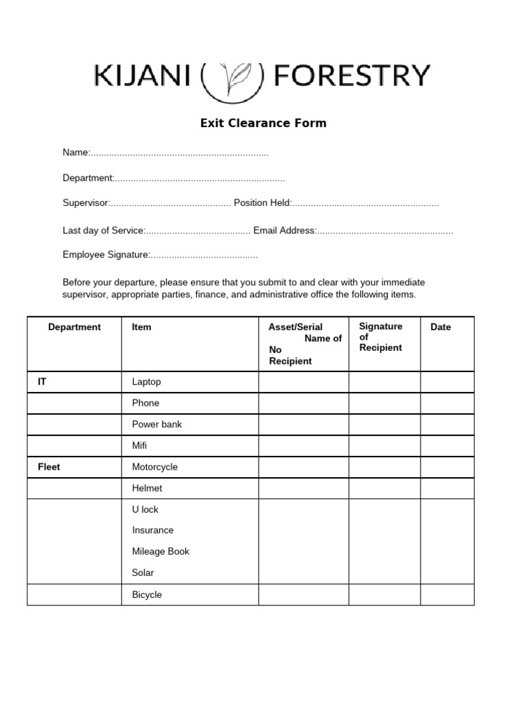 Exit Clearance Form Template | PDF