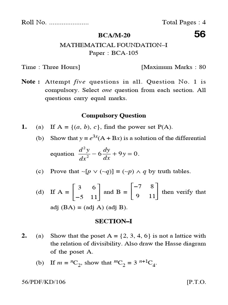 BCA-105 Mathematical Foundation Exam Guide | PDF | Eigenvalues And ...