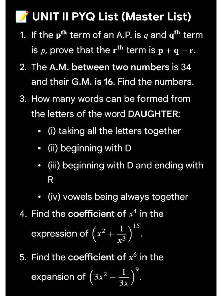 Unit 2 Maths Pyq | PDF
