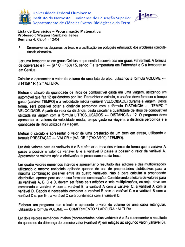 Exercícios de Programação Matemática UFF | PDF