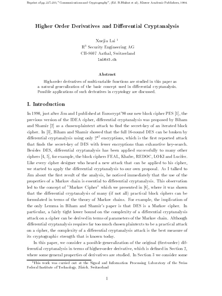 Higher Order Derivatives in Cryptanalysis | PDF | Cryptography ...