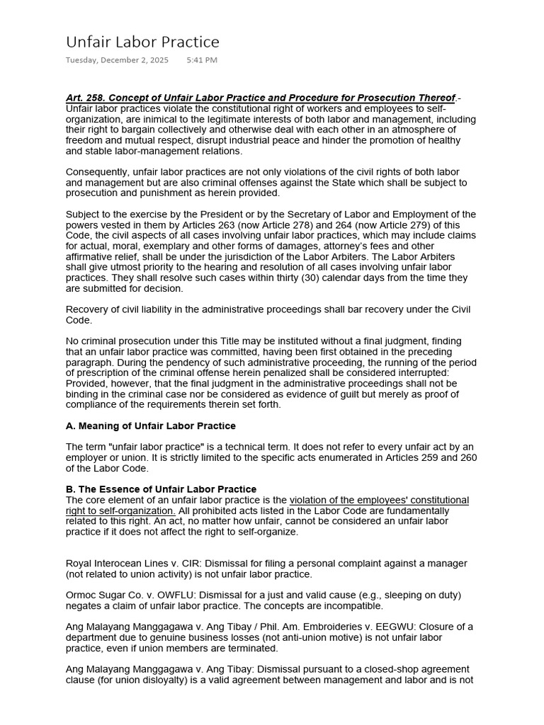 Understanding Unfair Labor Practices | PDF | Unfair Labor Practice ...