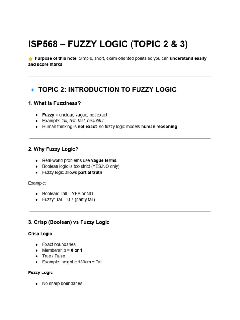 Fuzzy Logic Overview and Exam Tips | PDF | Fuzzy Logic | Logic
