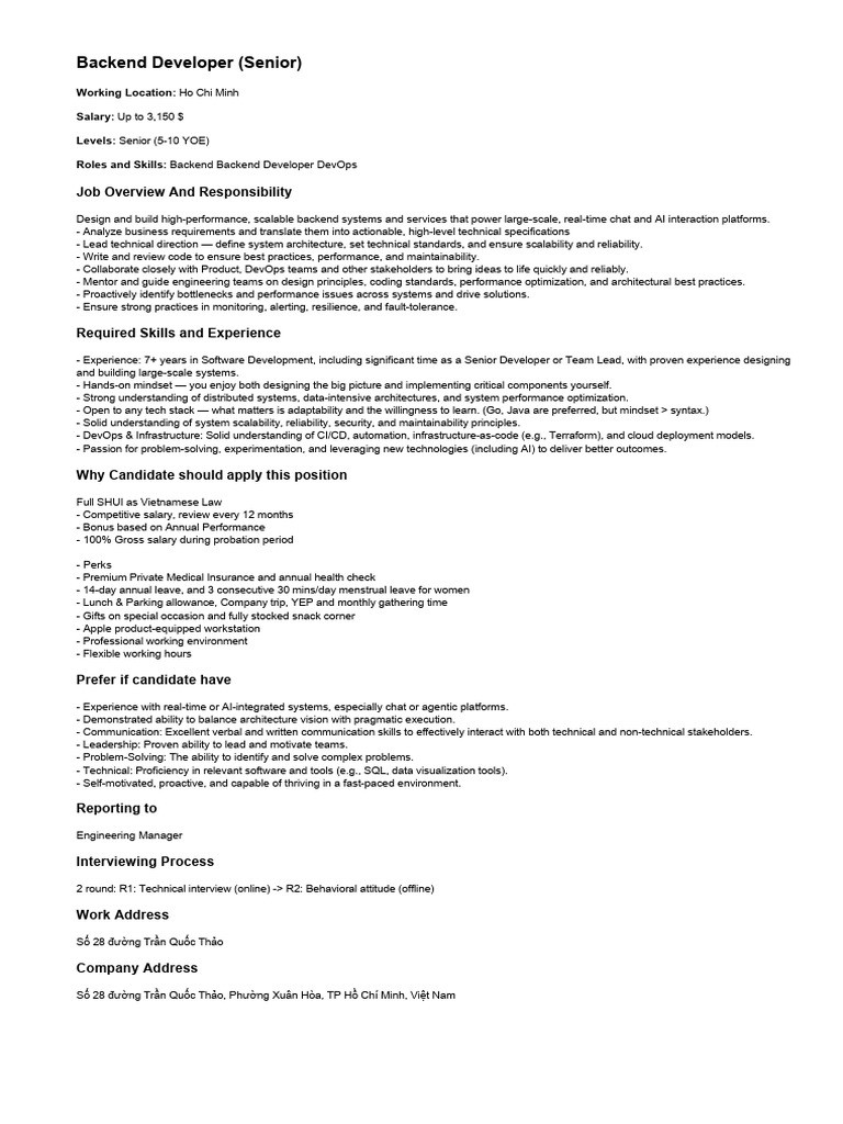 Backend Developer (Senior) | PDF | Computing