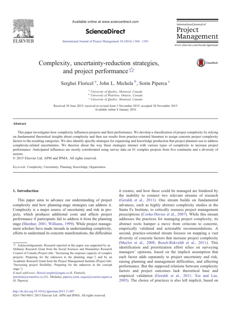 Managing Project Complexity and Uncertainty | PDF | Complexity | Knowledge