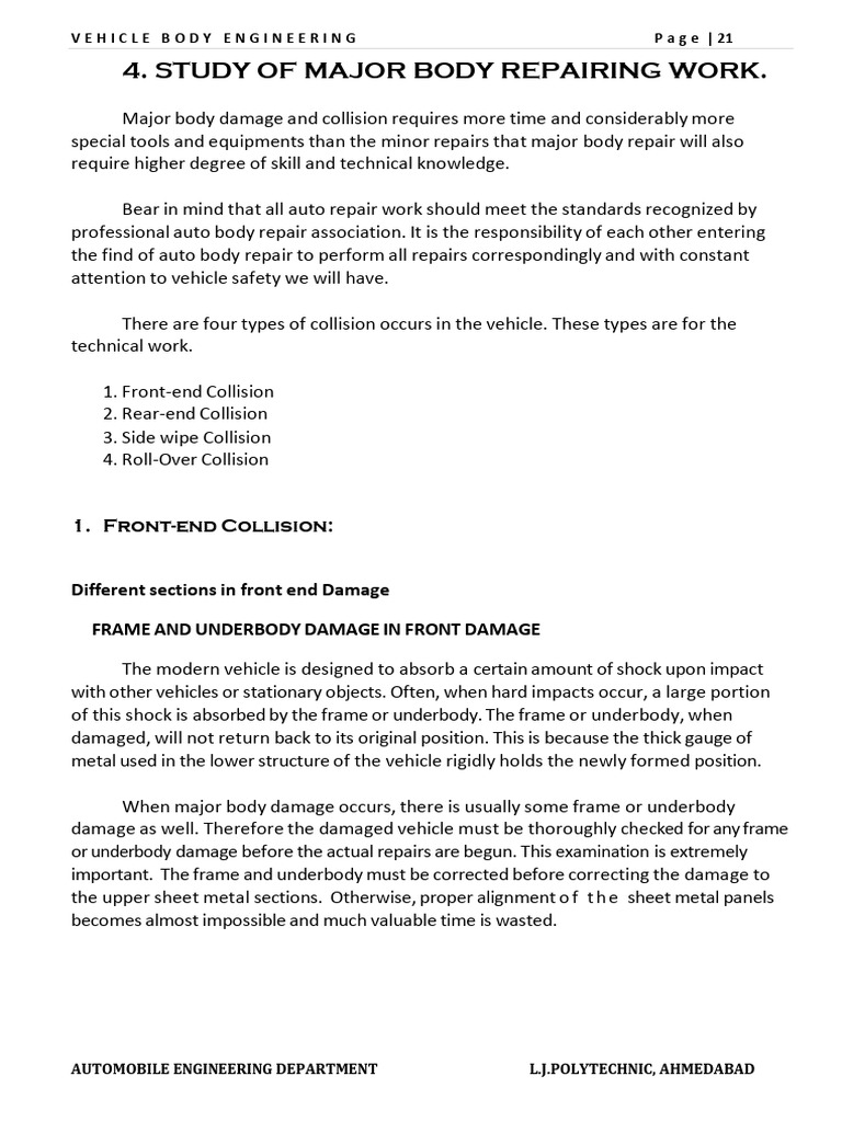 Major Vehicle Body Repair Techniques | PDF | Land Vehicles | Automotive ...