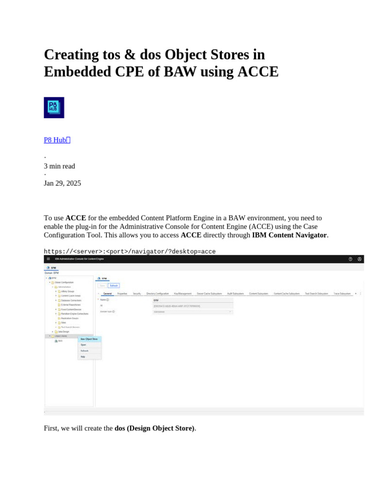 Create Object Stores in BAW with ACCE | PDF