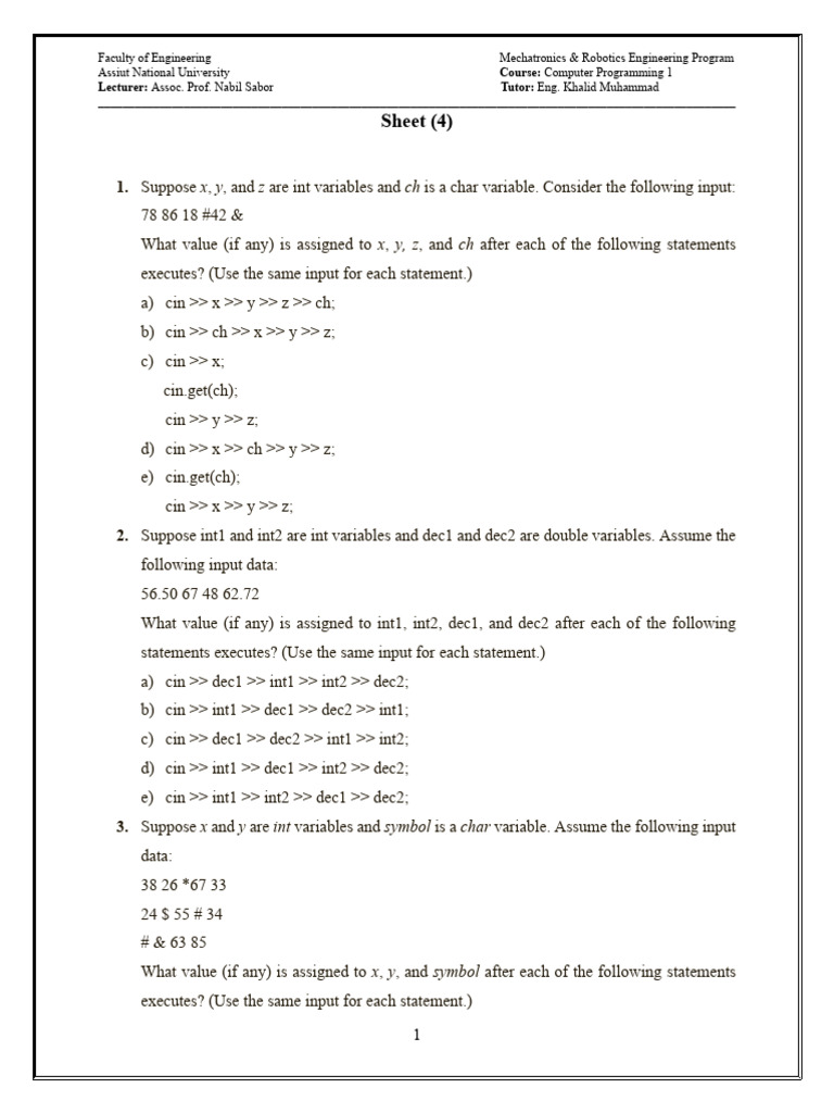Sheet 04 | PDF | Computer Programming | Computer Science