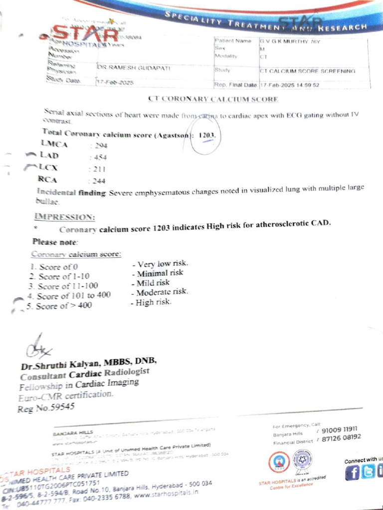 Coronary Calcium Score Report: High Risk | PDF | Circulatory System ...