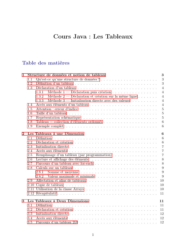 Cours Java : Introduction aux Tableaux | PDF | Java (Langage de ...