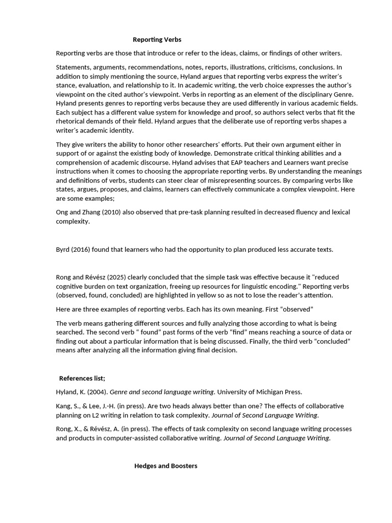 Understanding Reporting Verbs in Academia | PDF | Second Language ...